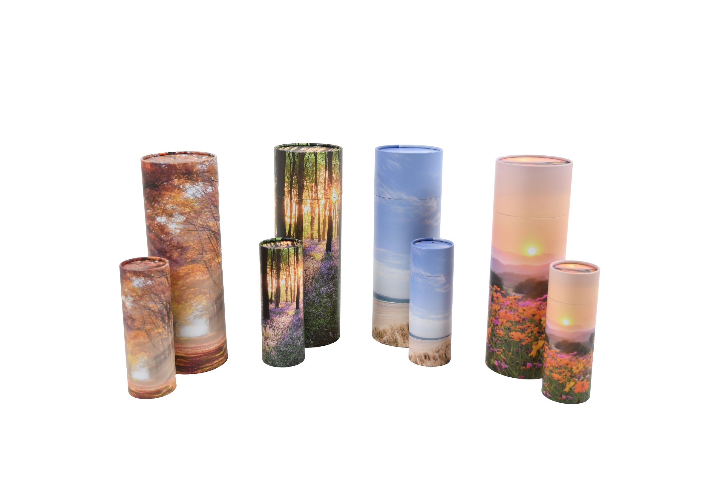A group of nature collection scatter tubes featuring small and large sizes