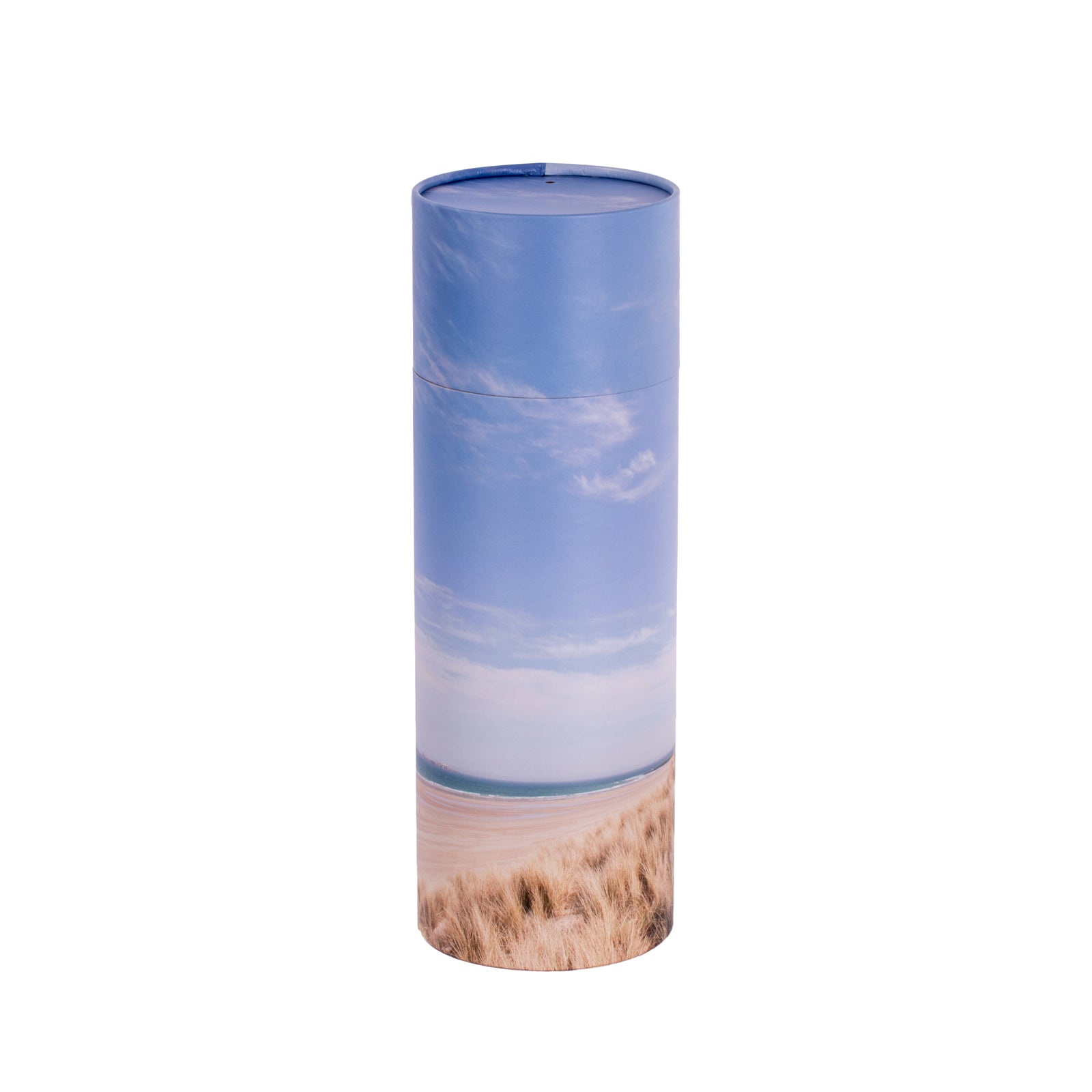 A large scatter tube with a beach design