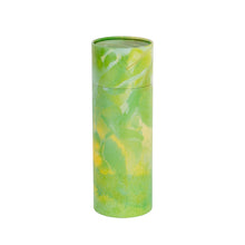 Large scatter tube with a green verdant design showing a mottled green shaded leaf design