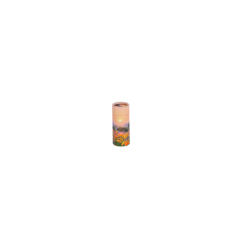Keepsake scatter tube with meadow design – biodegradable ashes container