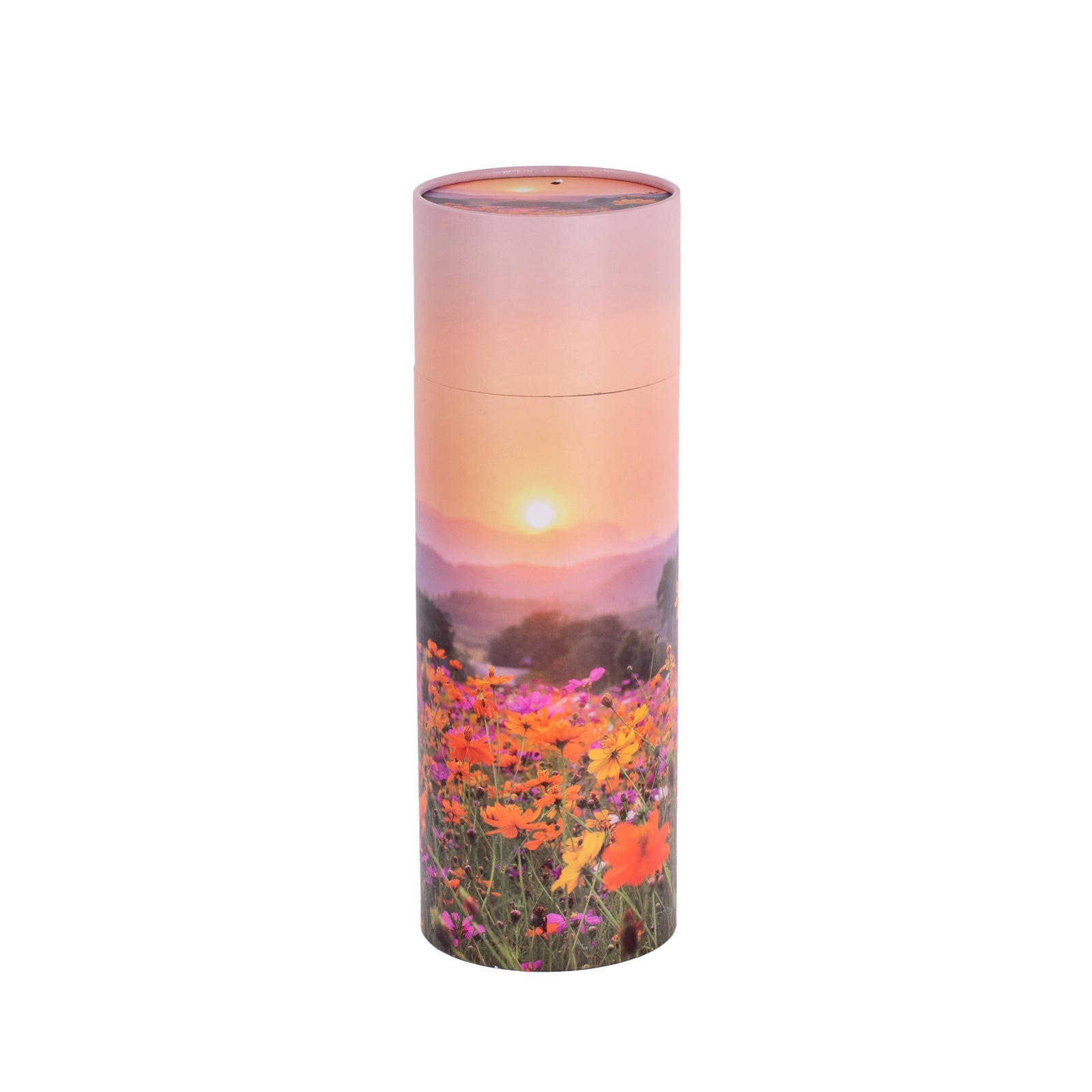 A large scatter tube with a meadow painting design