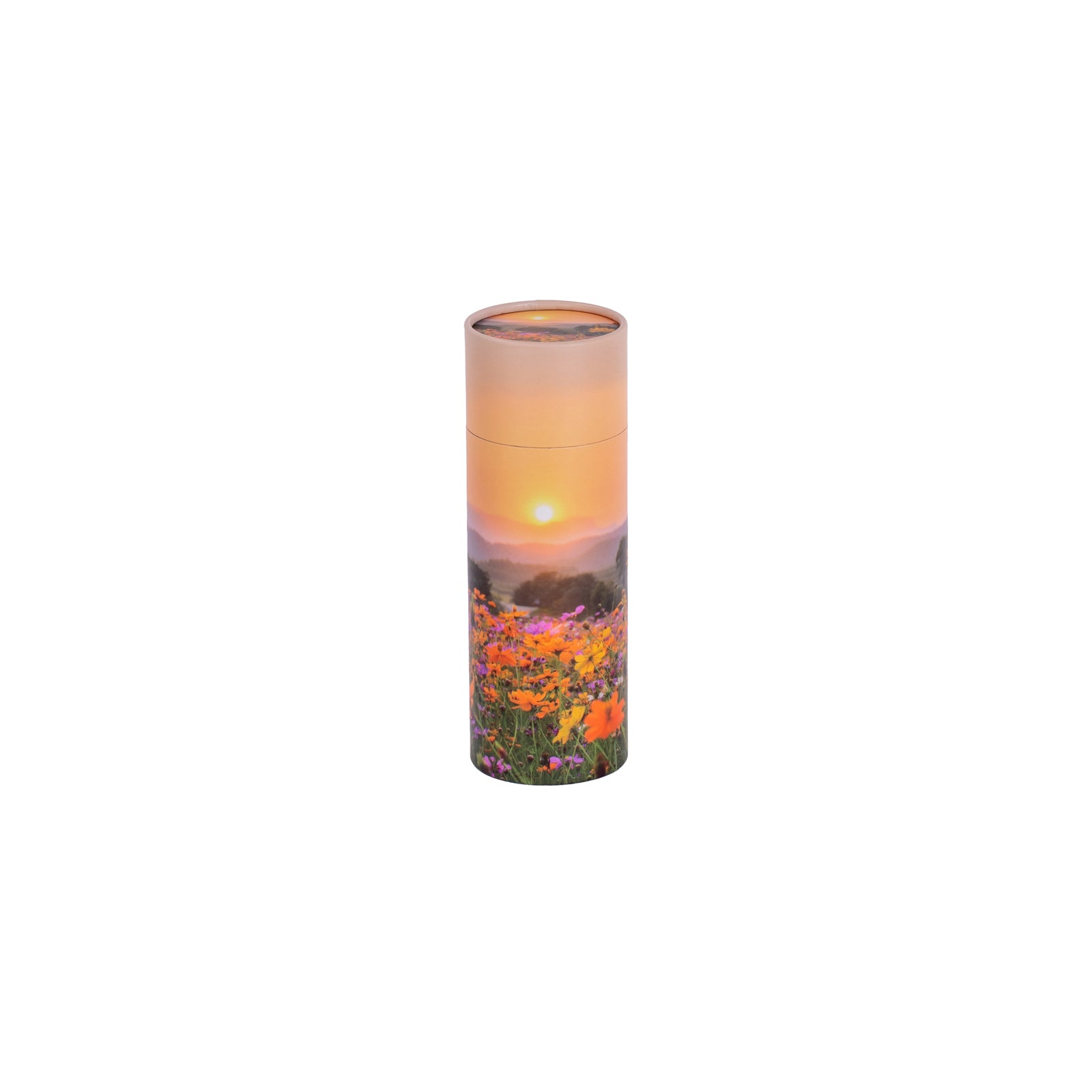 A small scatter tube with a meadow painting design