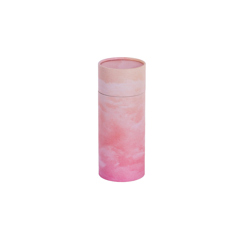 A medium scatter tube with a pink skies painting design