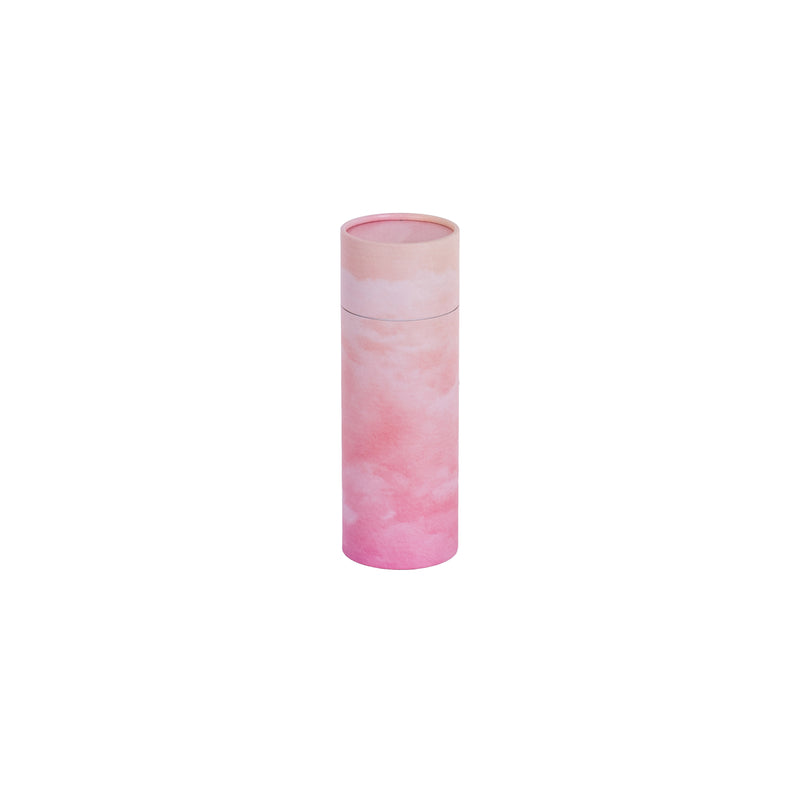 A small scatter tube with a pink skies painting design