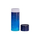 A large scatter tube with a starry night painting design showing the lid removed